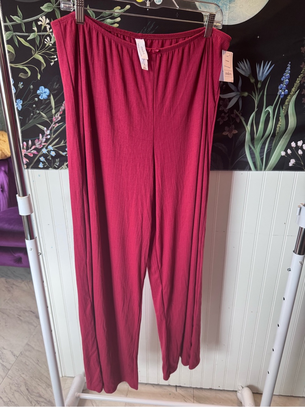 Auden Wide-Leg Pull-On Pants in Burgundy